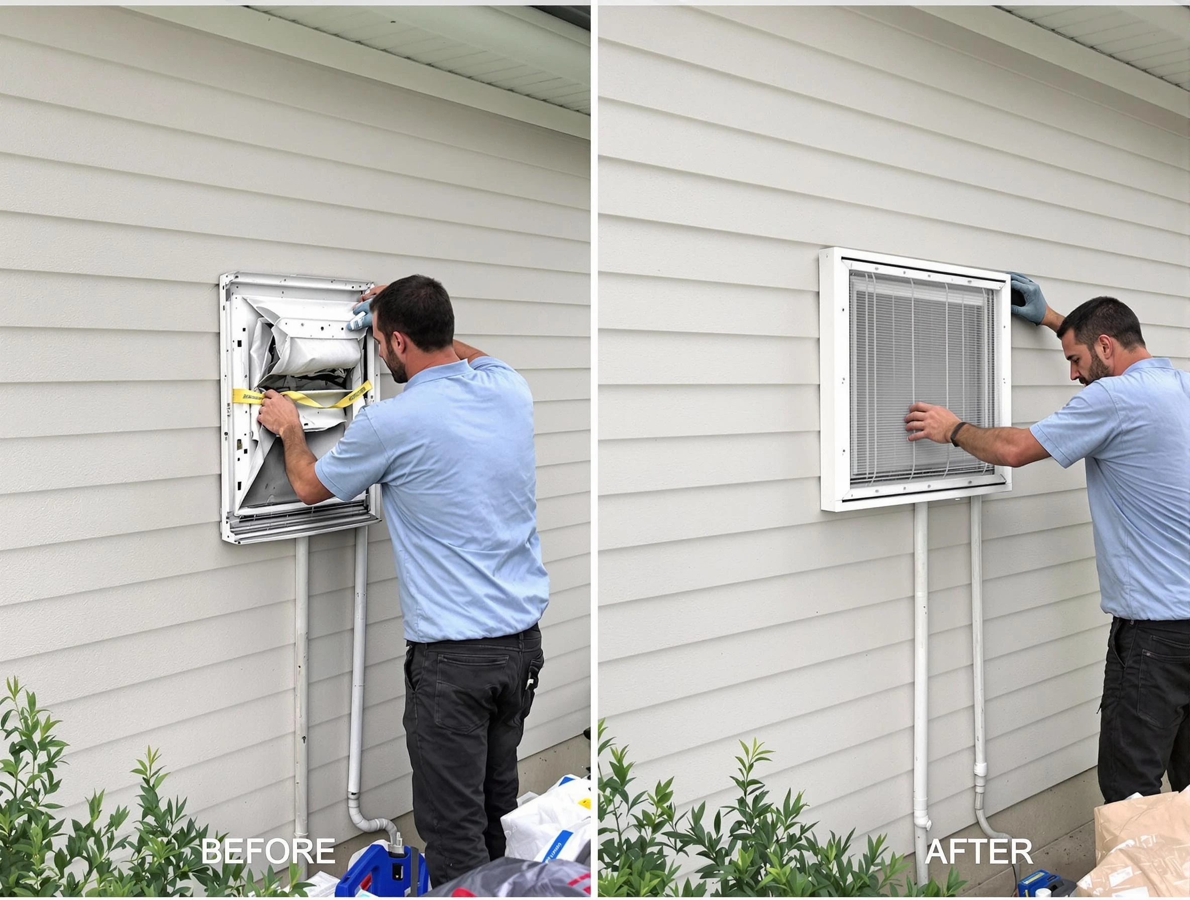 Castle Pines Village Dryer Vent Cleaning technician installing high-quality dryer vent cover at a residential property in Castle Pines Village